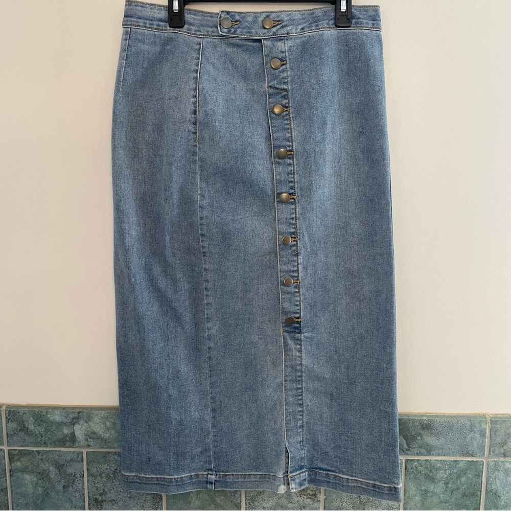Cato Denim Button-Front Maxi Skirt